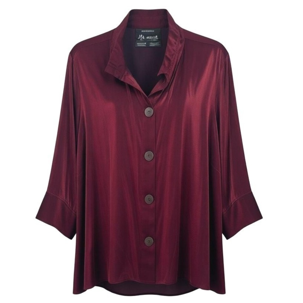 NEW Ali Miles Burgundy Red Shimmer Wired Collar Button Front Shirt Top 3X